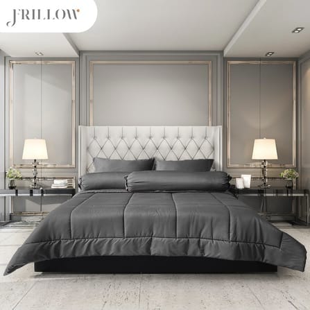 ชุดผ้าปูที่นอน 5ฟุต 6 ชิ้น FRILLOW ESSENTIAL 720TC สี  เทาเข้ม_0